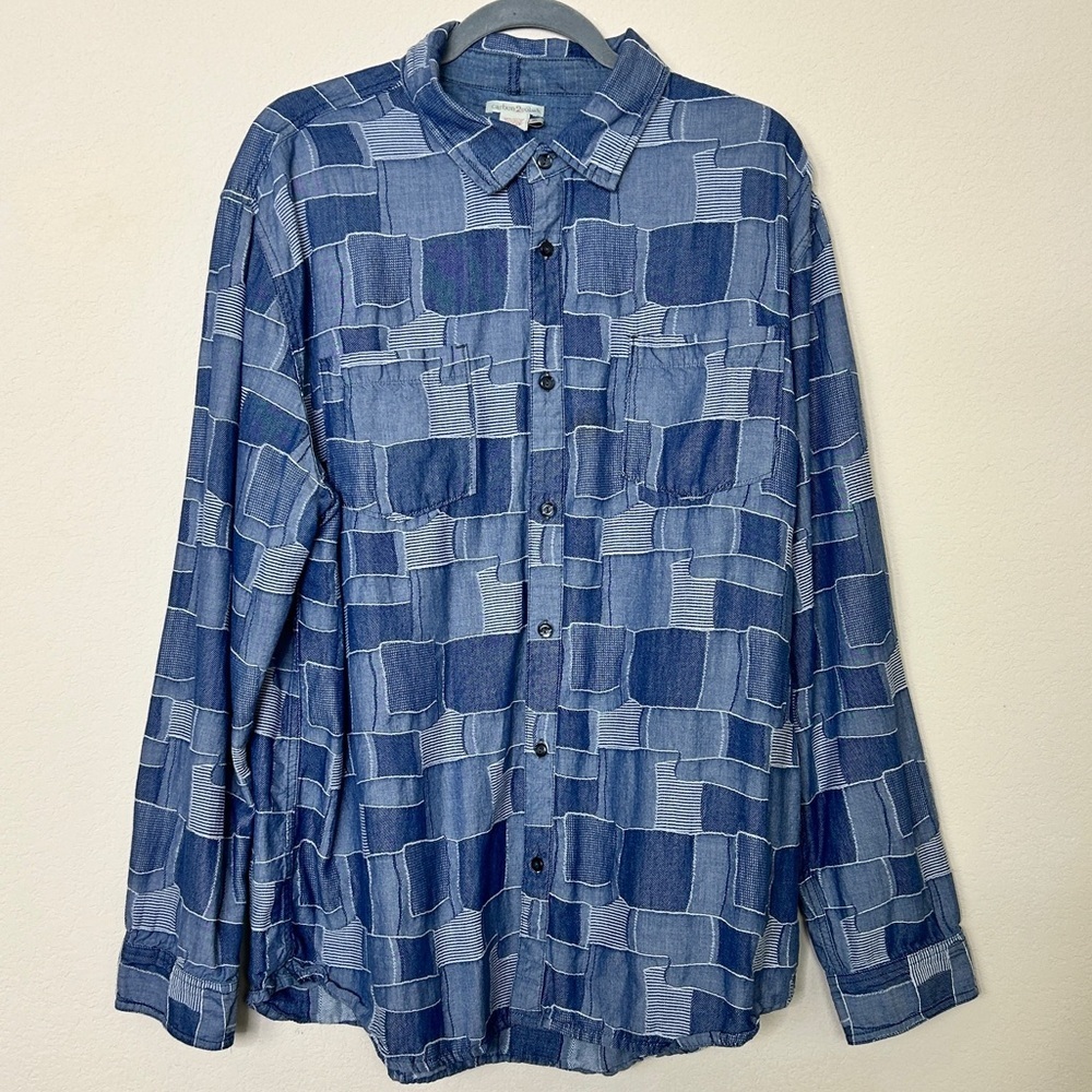 Carbon 2 Cobalt blue patchwork geometric long sleeve button up shirt XL
